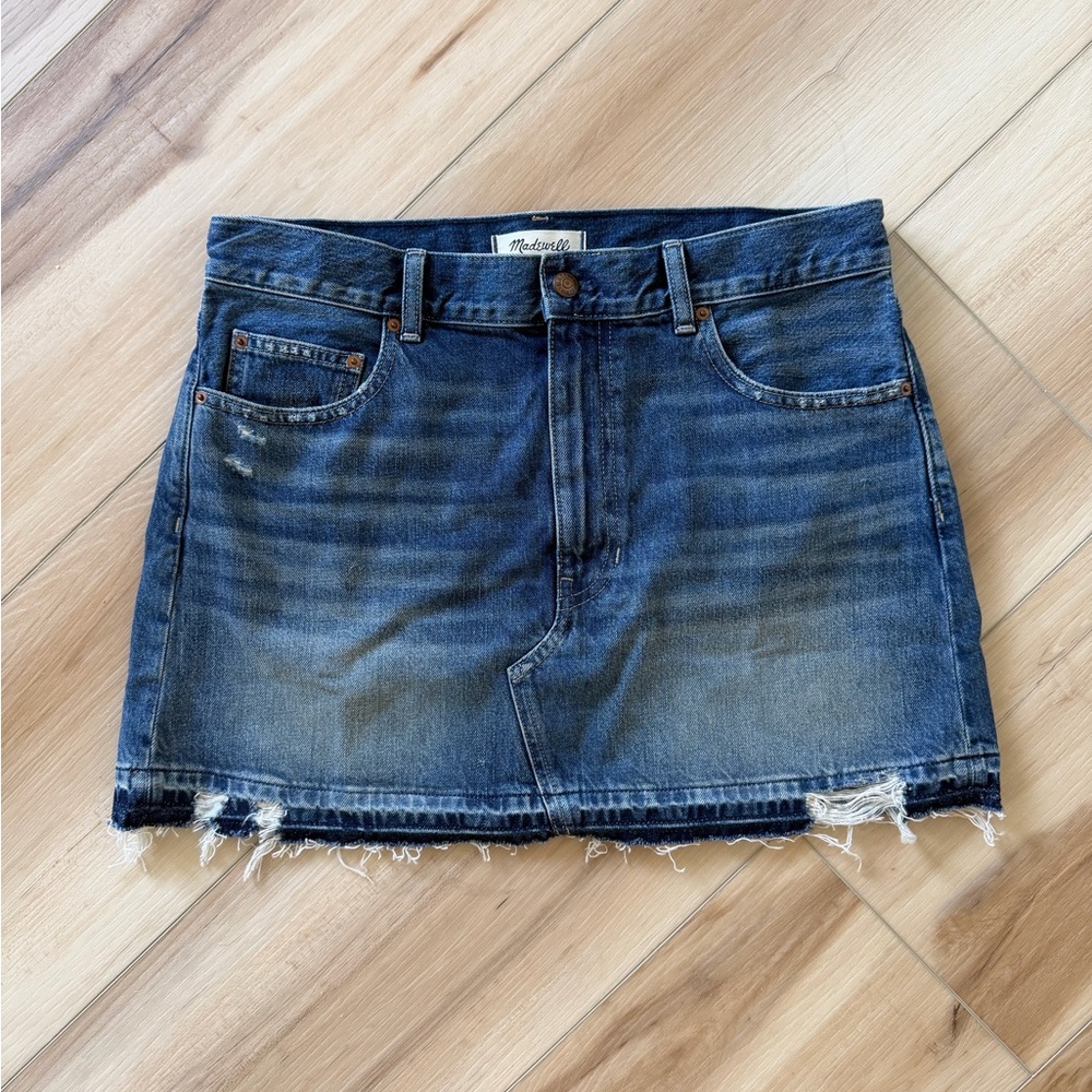 Madewell Blue Denim Frayed Hem Mini Skirt NWT
